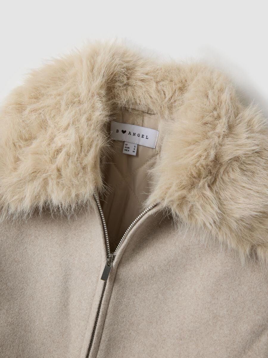 Beige jacket with zip and faux-fur collar_1