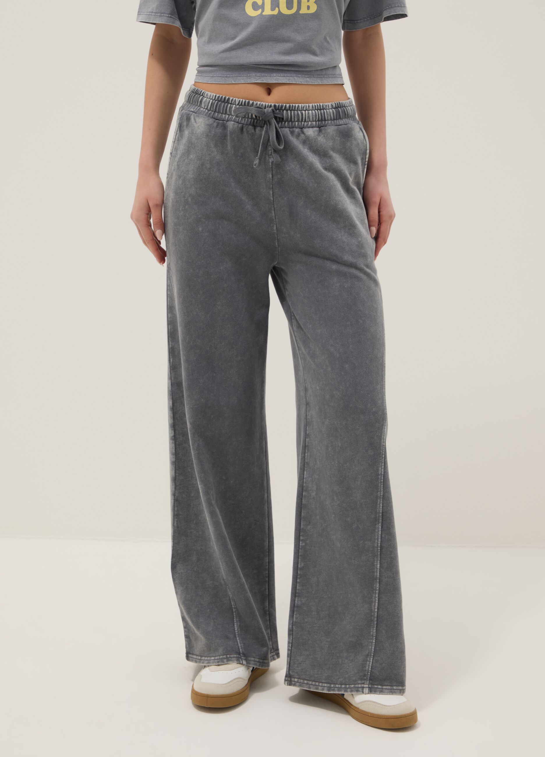 Grey wide leg pure cotton jogger trousers
