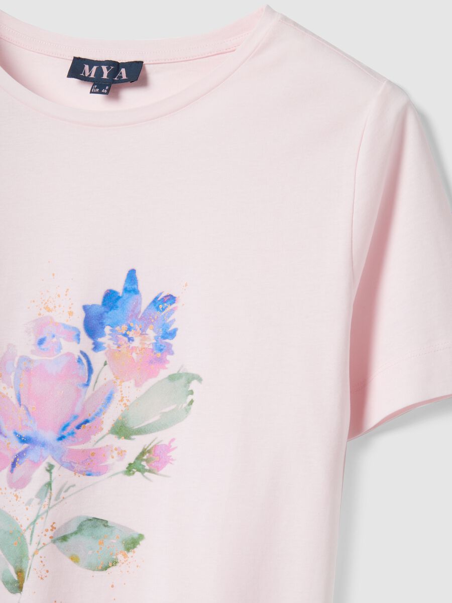 Rosa T-Shirt aus reiner Baumwolle mit Kurzarm, Print und Regular Fit_1