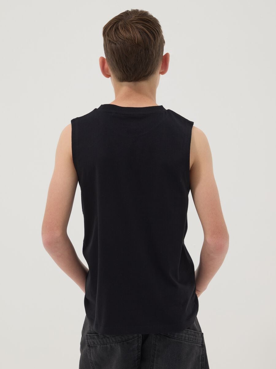 Schwarzes Tanktop mit Schriftzug aus reiner Baumwolle, Oversize-Fit_1