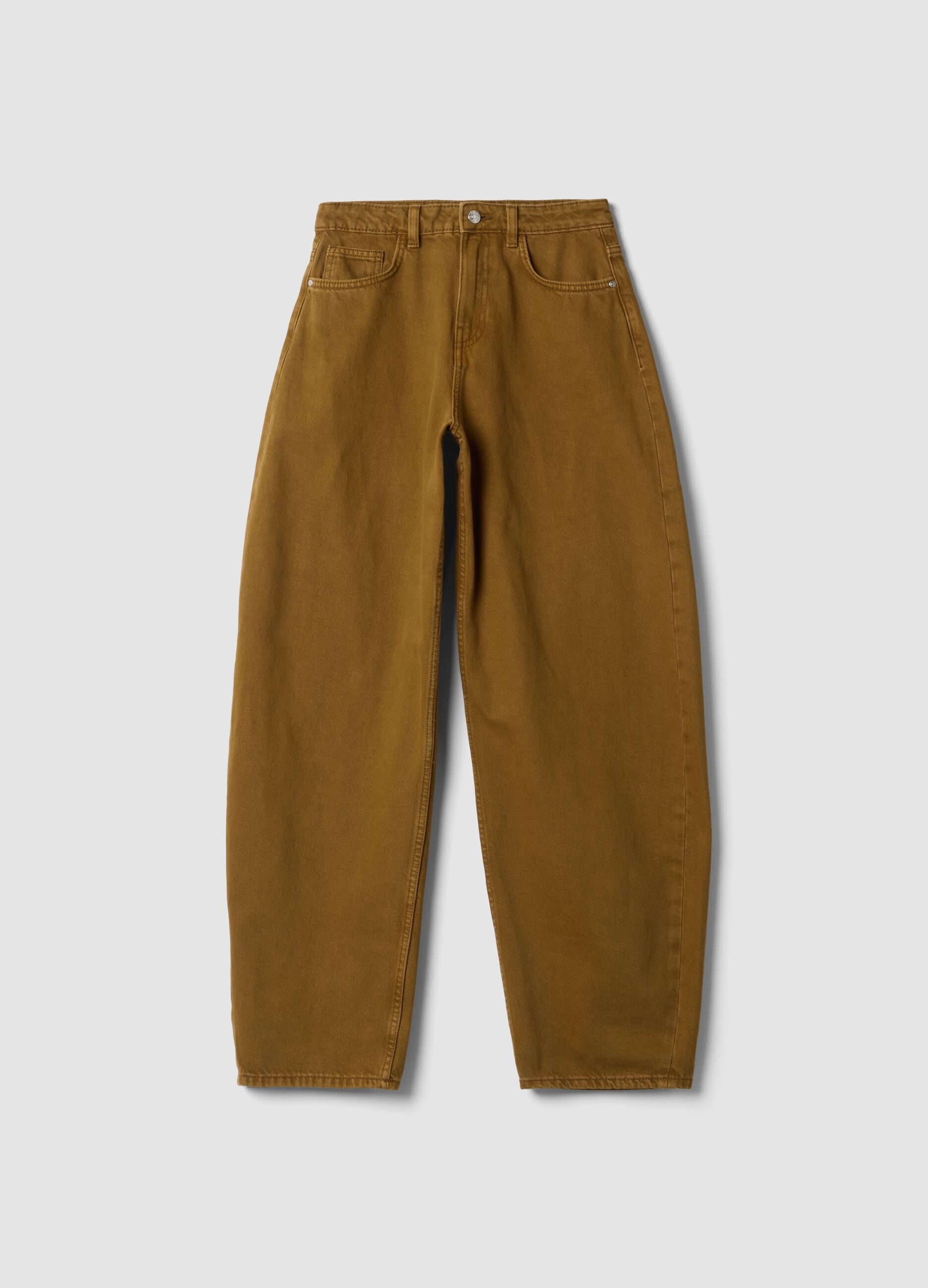 Brown pure cotton barrel-fit jeans