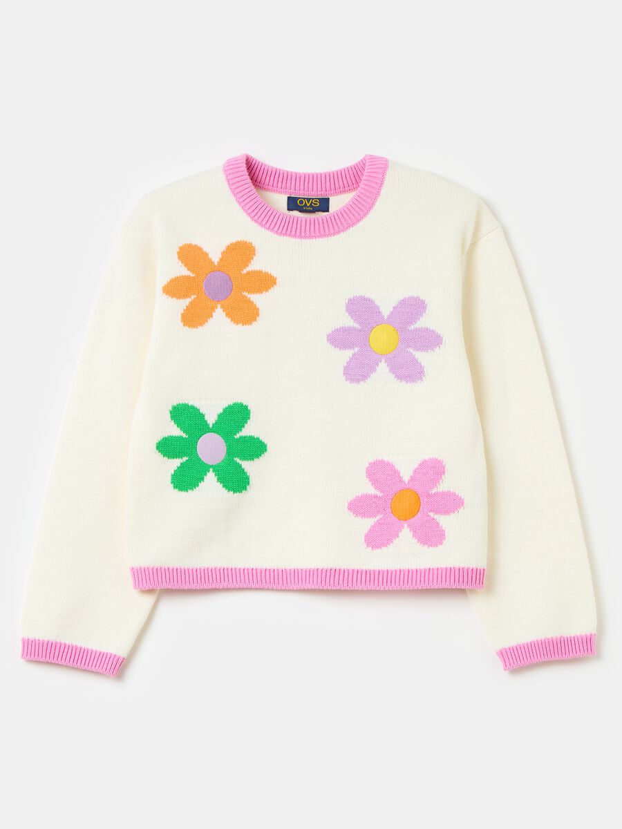 Cotton pullover with jacquard flowers_0