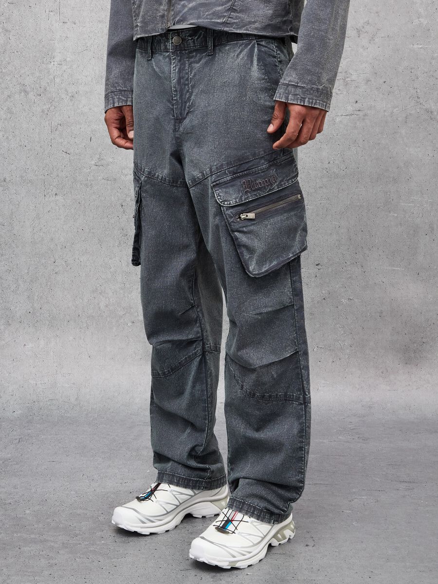 Washed Grey Cargo Trousers_1