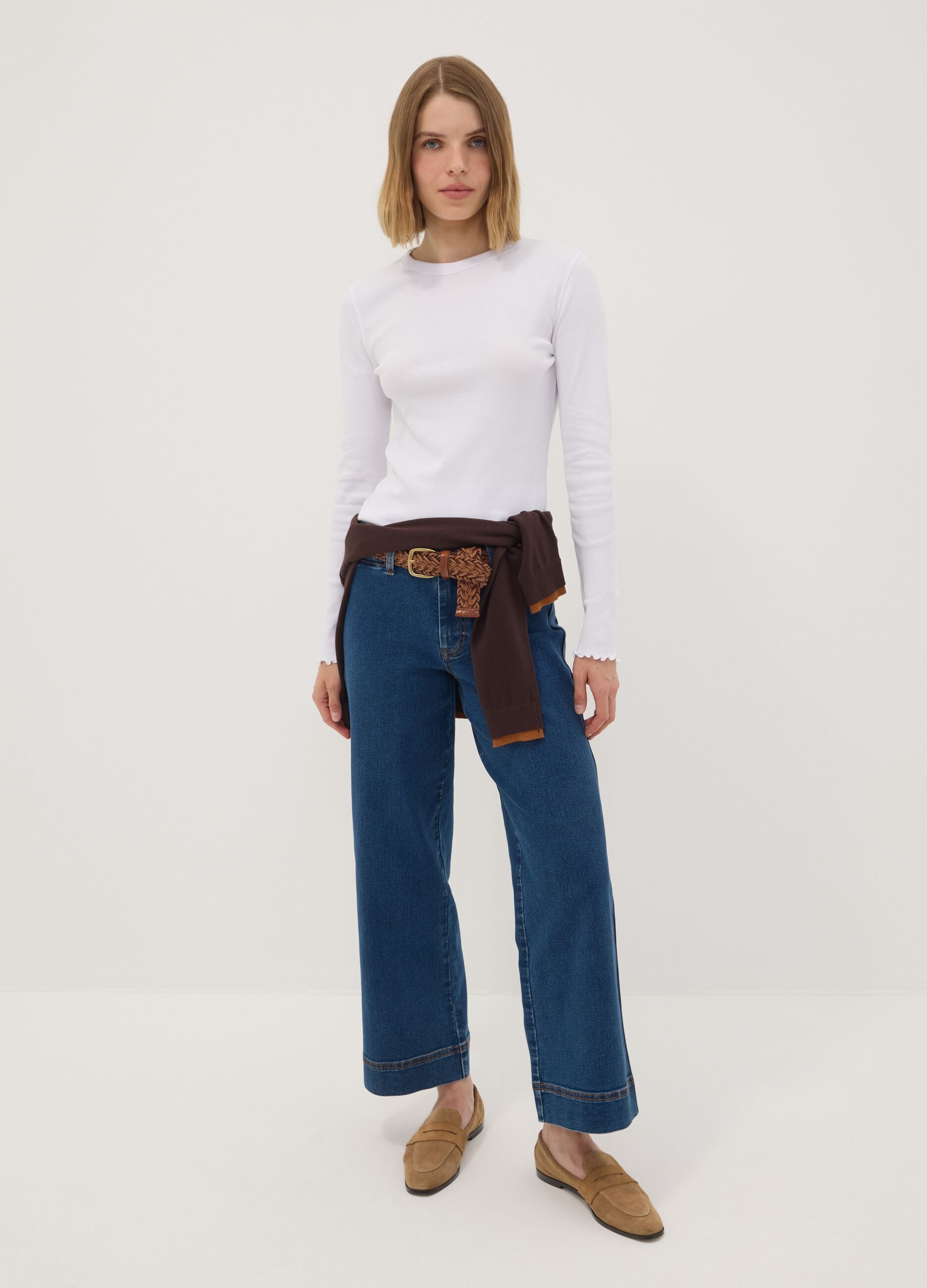 Blue wide-leg stretch cotton jeans