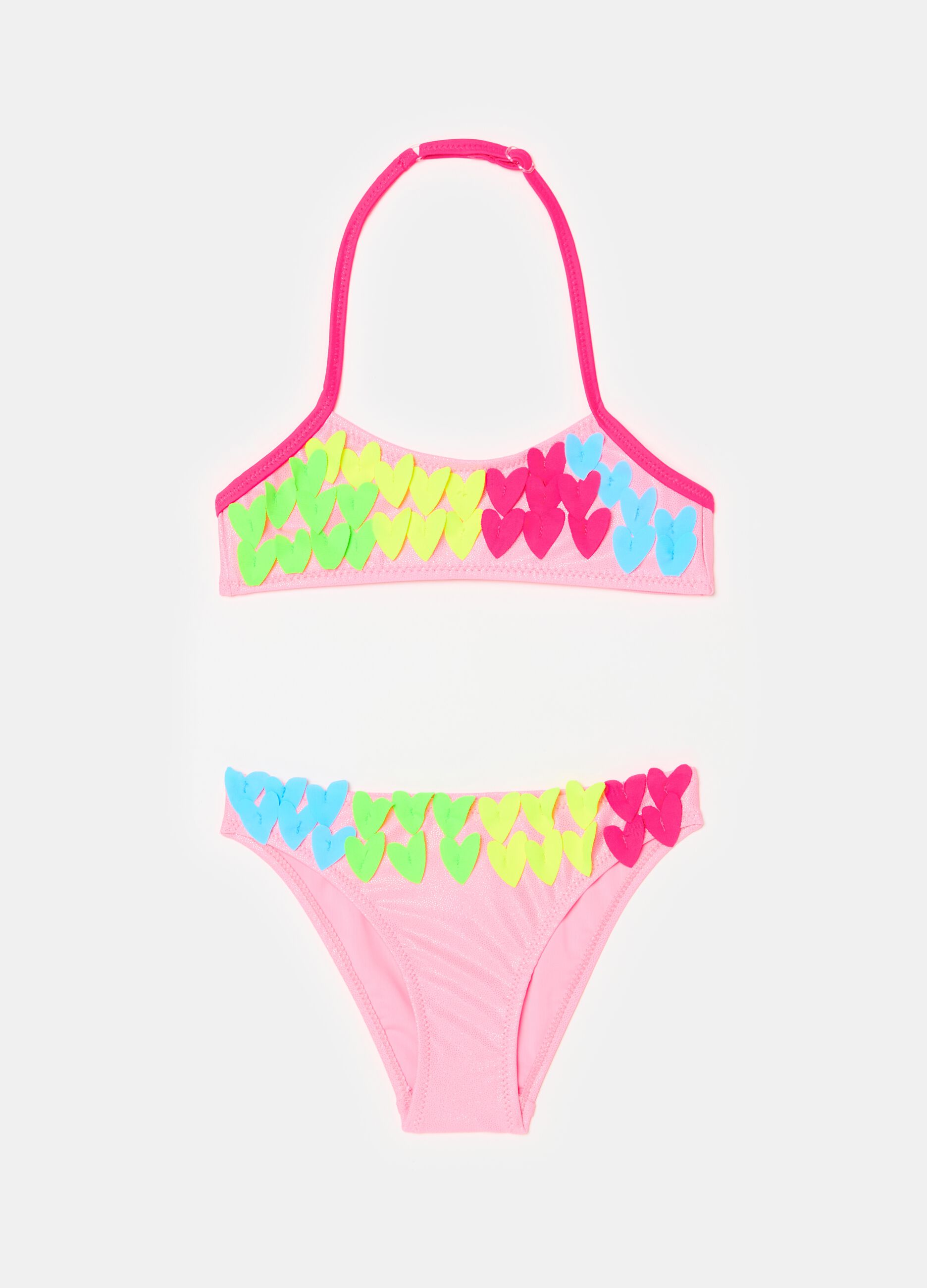 Bikini with multicoloured hearts application