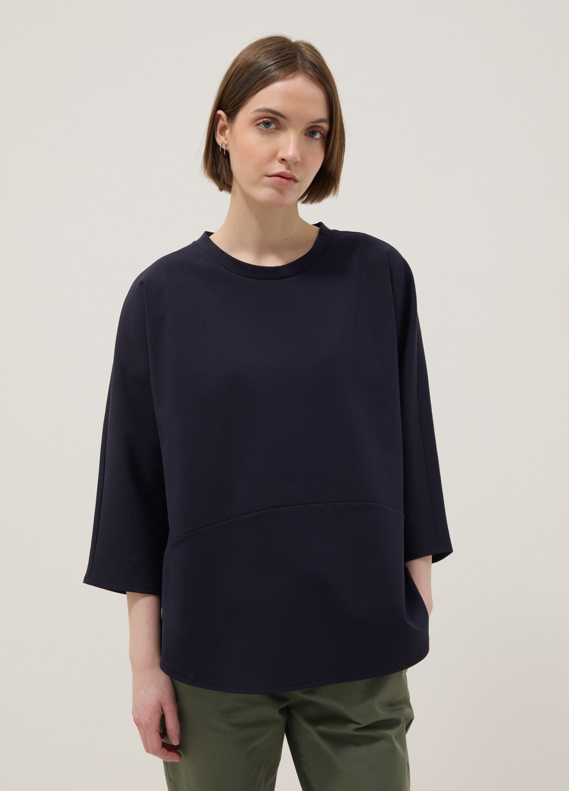 Blue Stretch Cotton Blend Regular Fit T-shirt