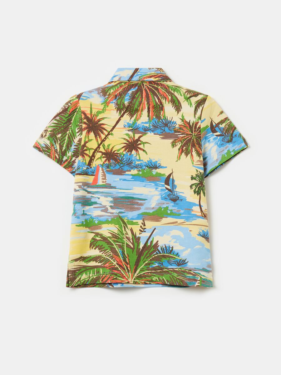Cotton polo shirt with landscape print_1