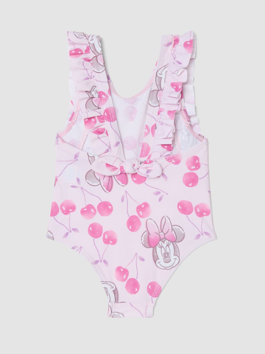 Pink Minnie print ruffle one-piece swimsuit for baby girls_1