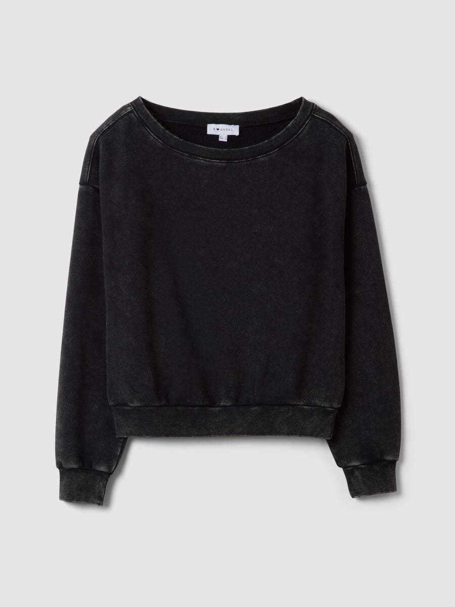 Black cotton-blend sweatshirt with boat neckline_4