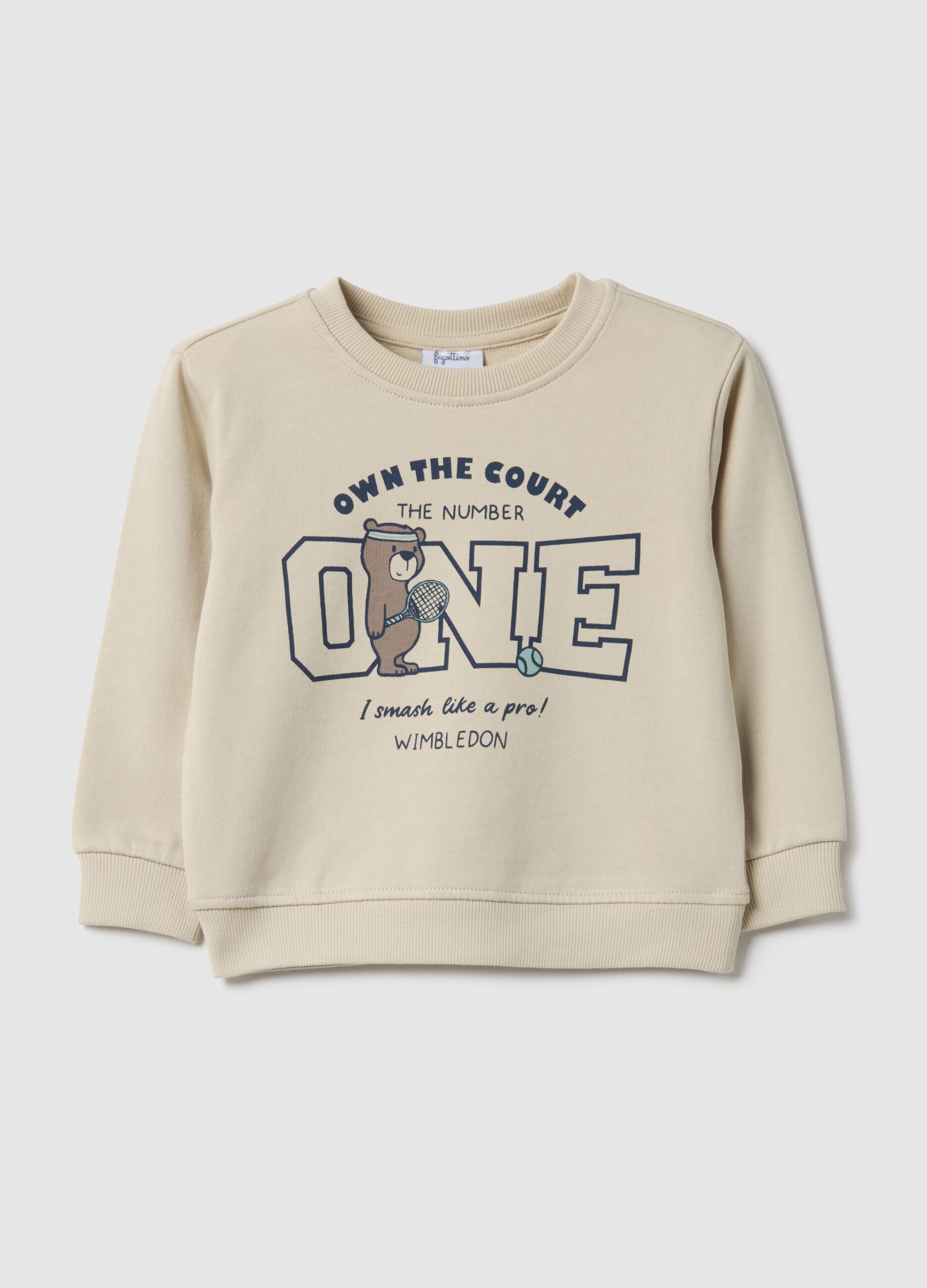 Beige pure cotton regular fit sweatshirt with print for baby