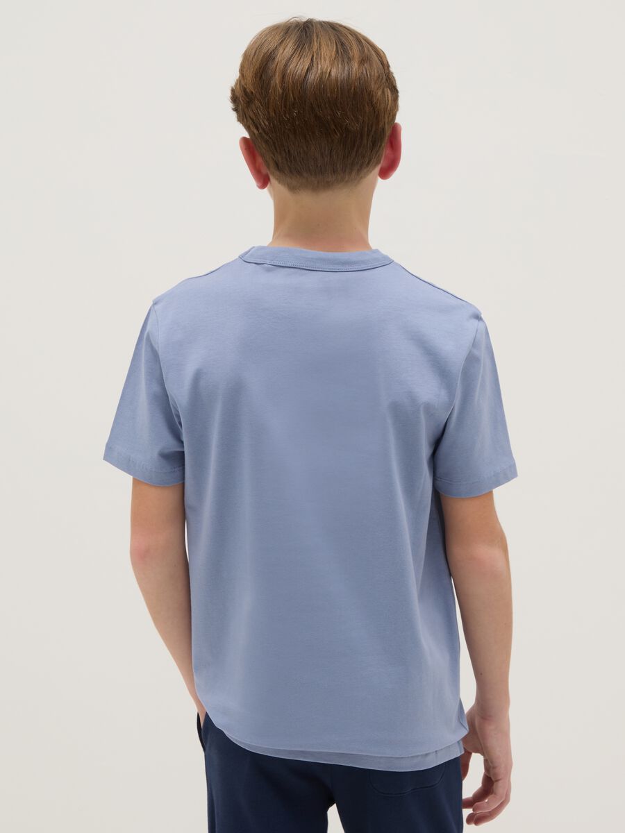 Boys' light blue crew neck T-shirt in pure cotton over fit_1