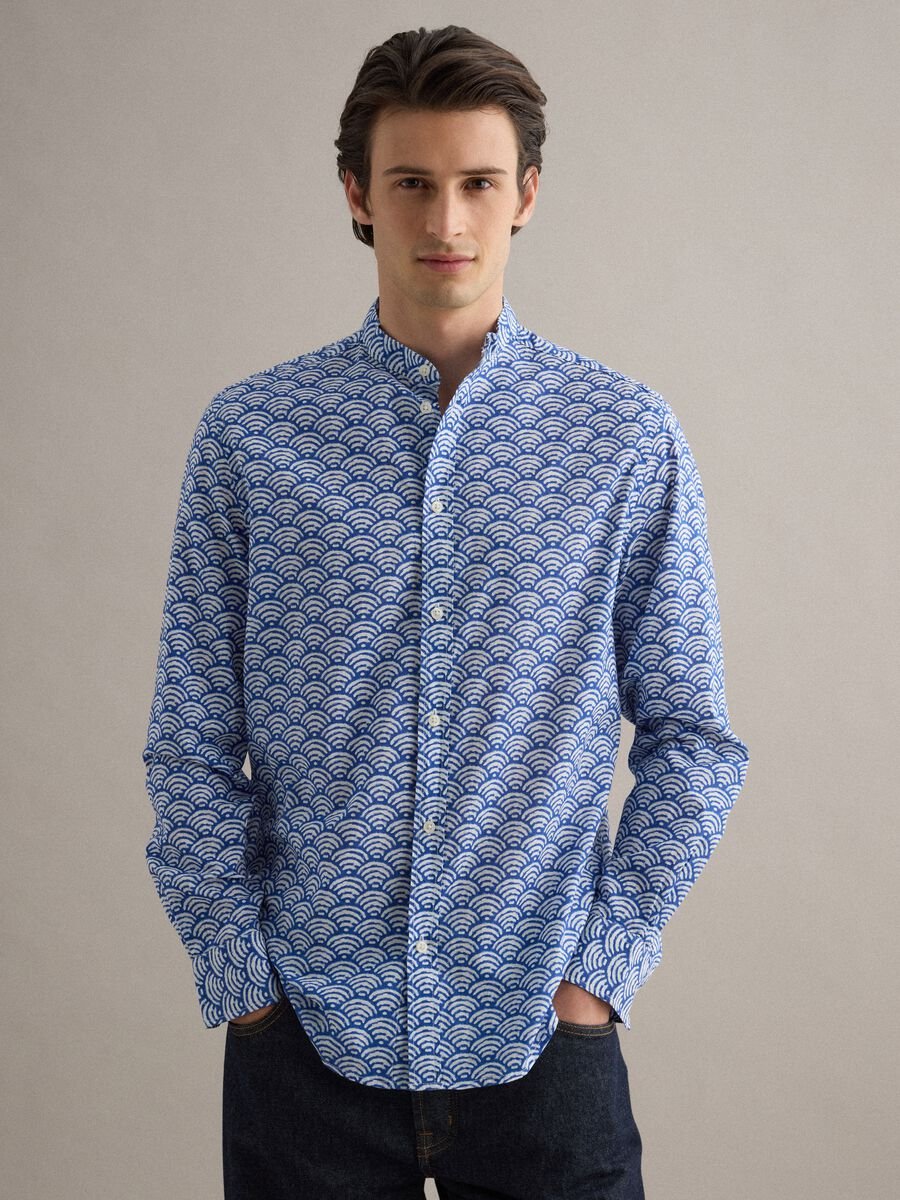 Multicolored shirt with Mandarin collar in pure cotton regular fit_1