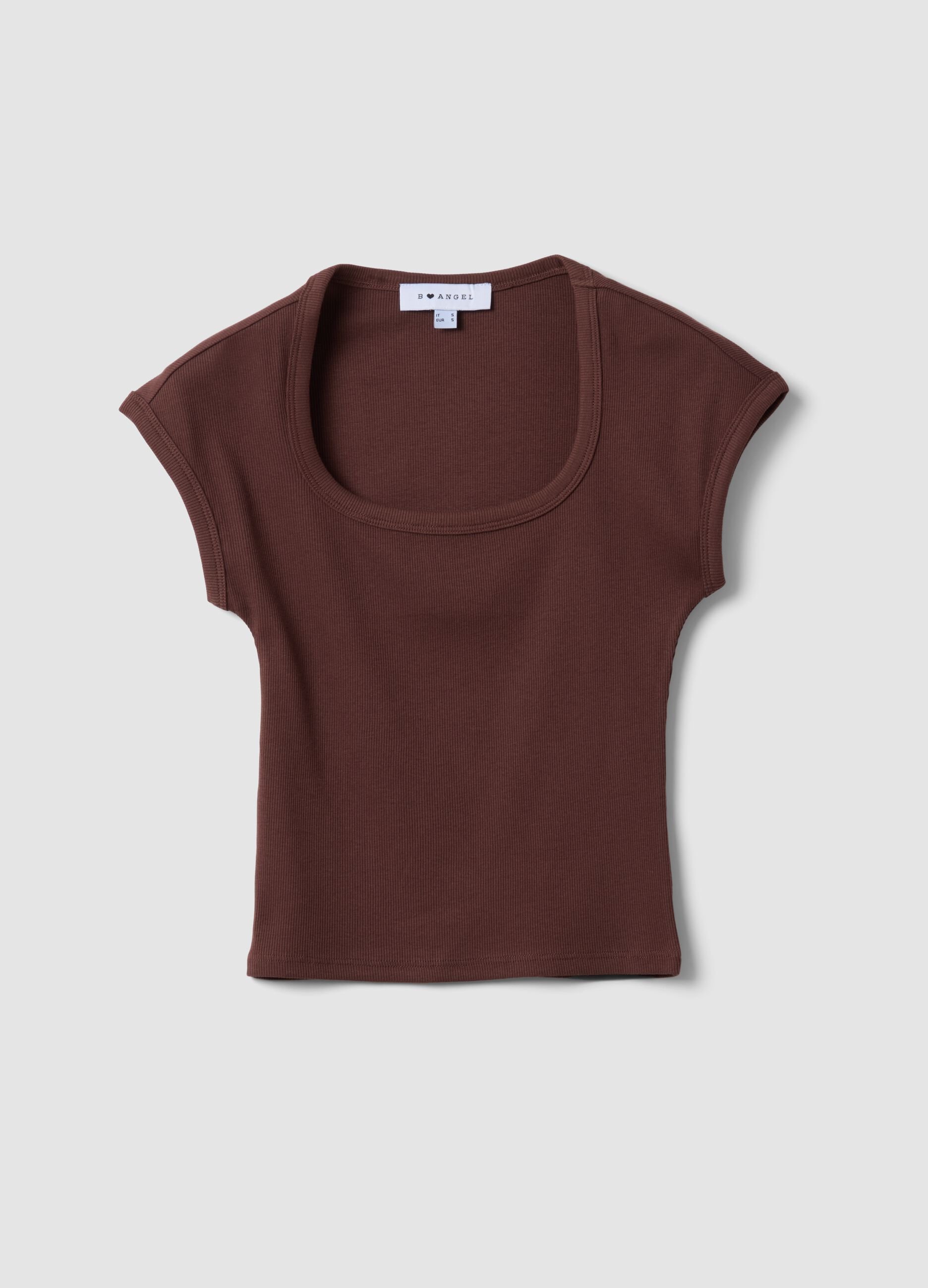 Brown short-sleeve stretch-cotton T-shirt