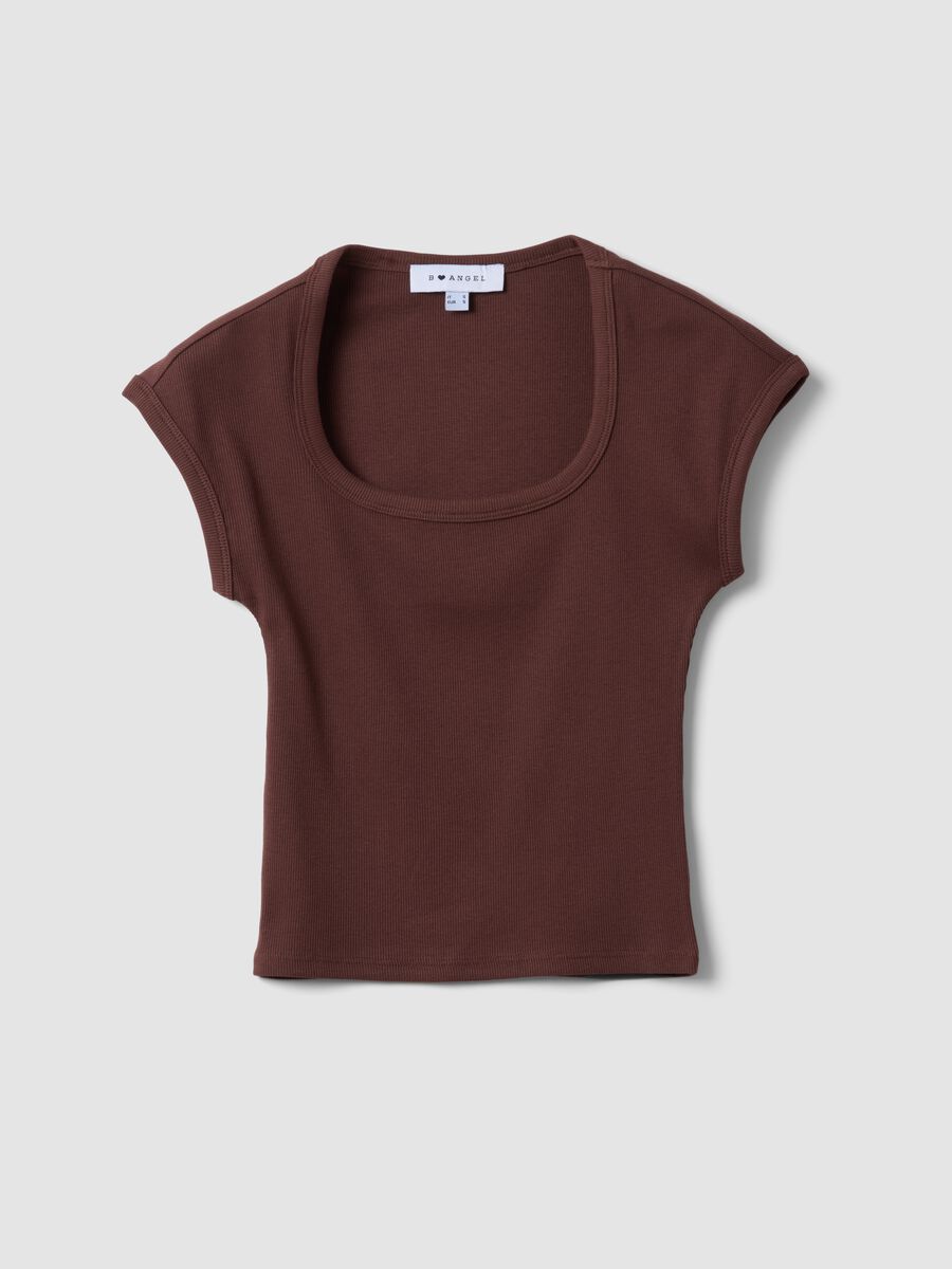 Camiseta marr&oacute;n de algod&oacute;n el&aacute;stico de manga corta_4