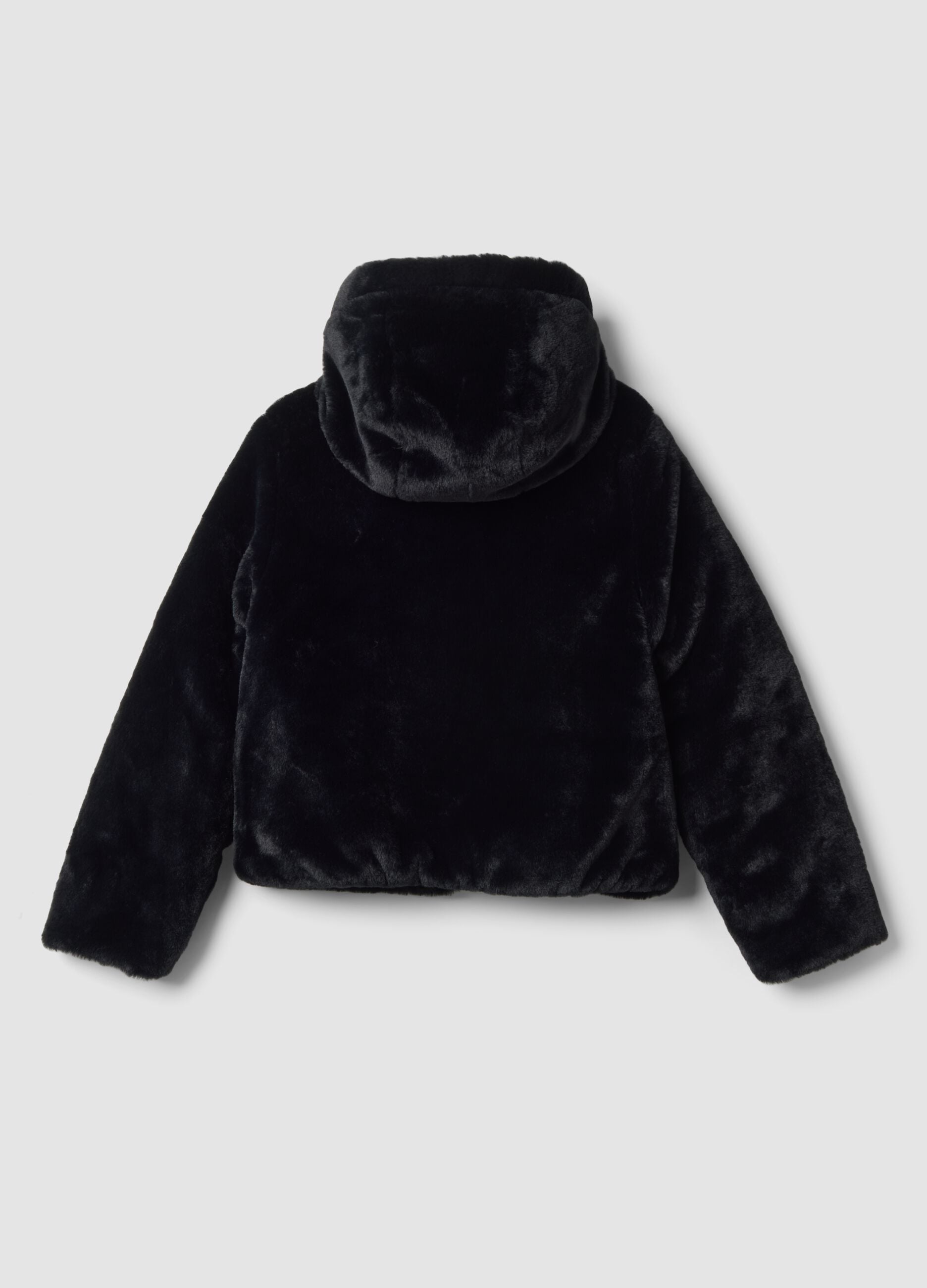 Black reversible padded jacket with hood and zip
