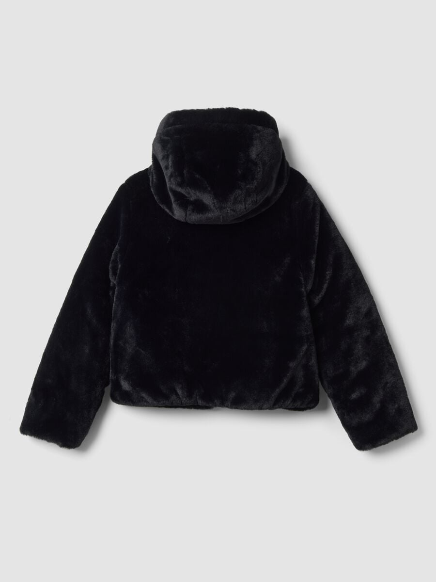 Black reversible padded jacket with hood and zip_1