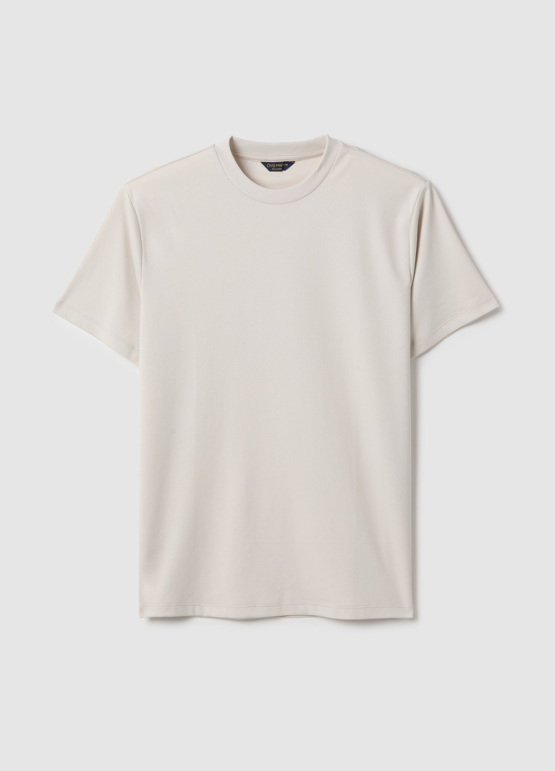 Beige crew neck pure cotton t-shirt regular fit
