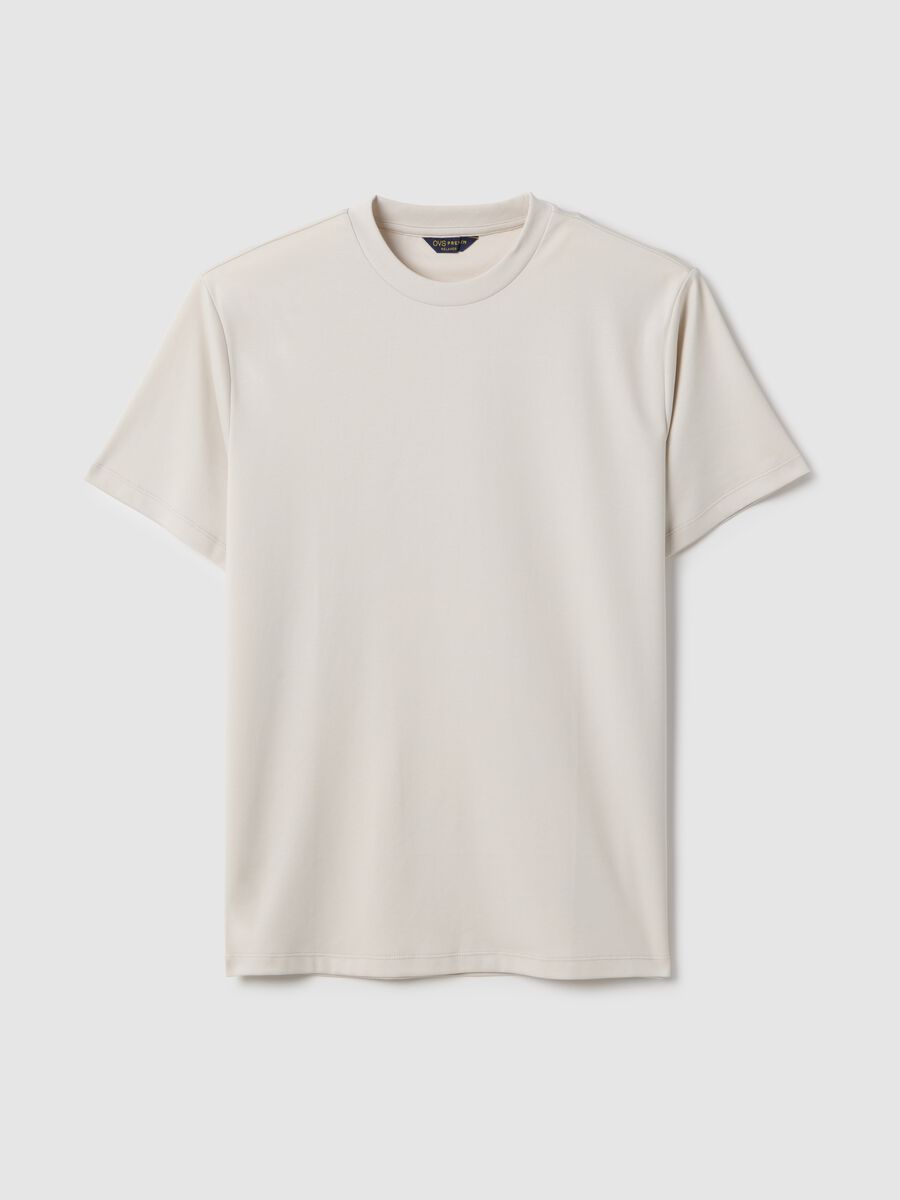Beige crew neck pure cotton t-shirt regular fit_0