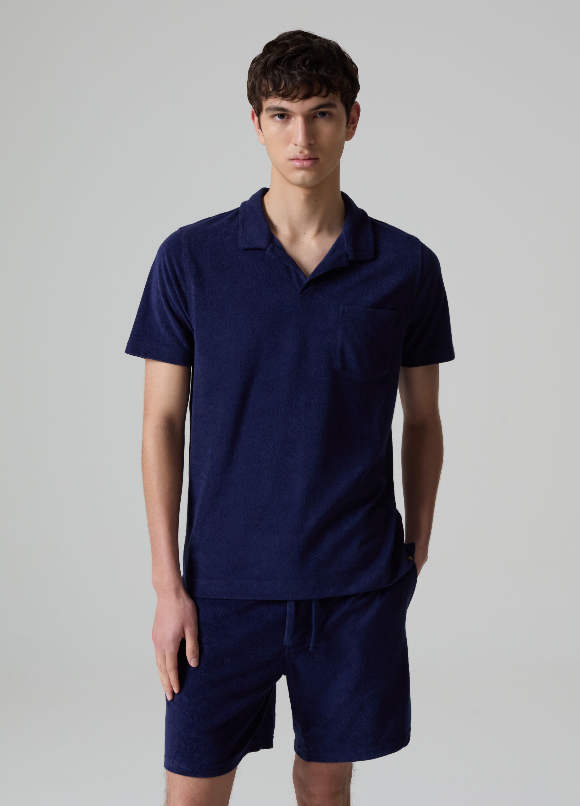 Reverse French terry polo shirt with pocket