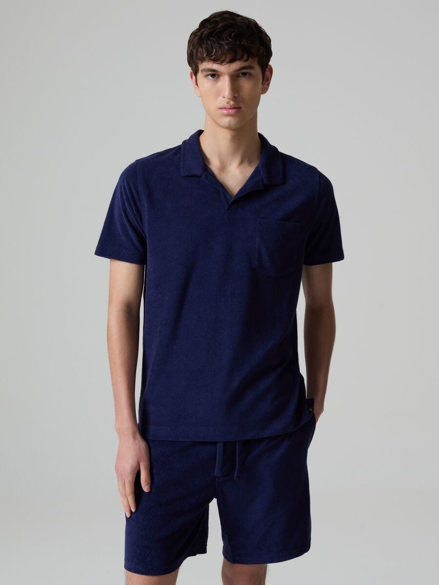 Reverse French terry polo shirt with pocket_0