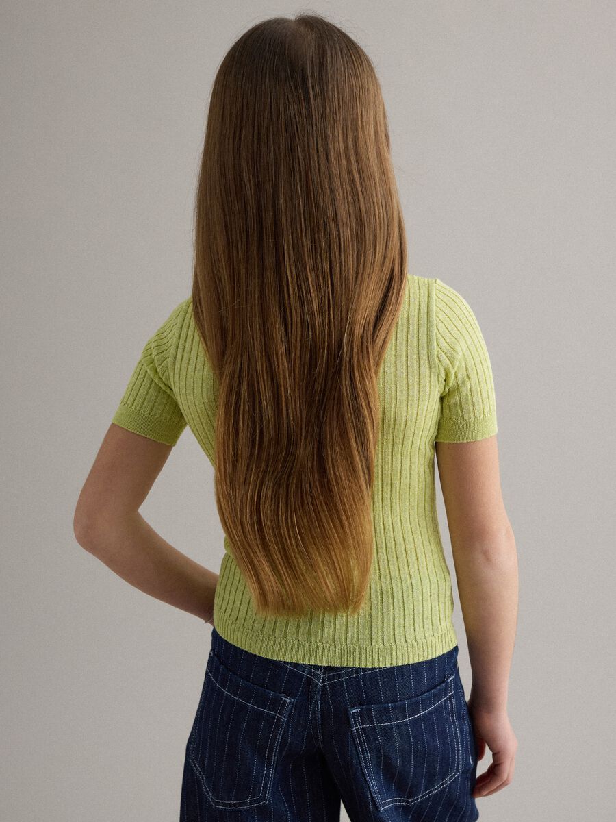 Girls' regular fit yellow ribbed viscose blend jumper_2