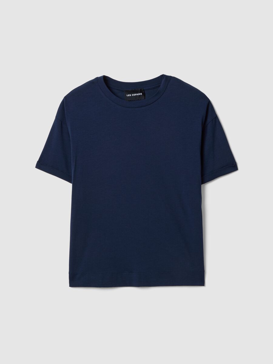 T-shirt blu a maniche corte in cotone e modal elasticizzato_4