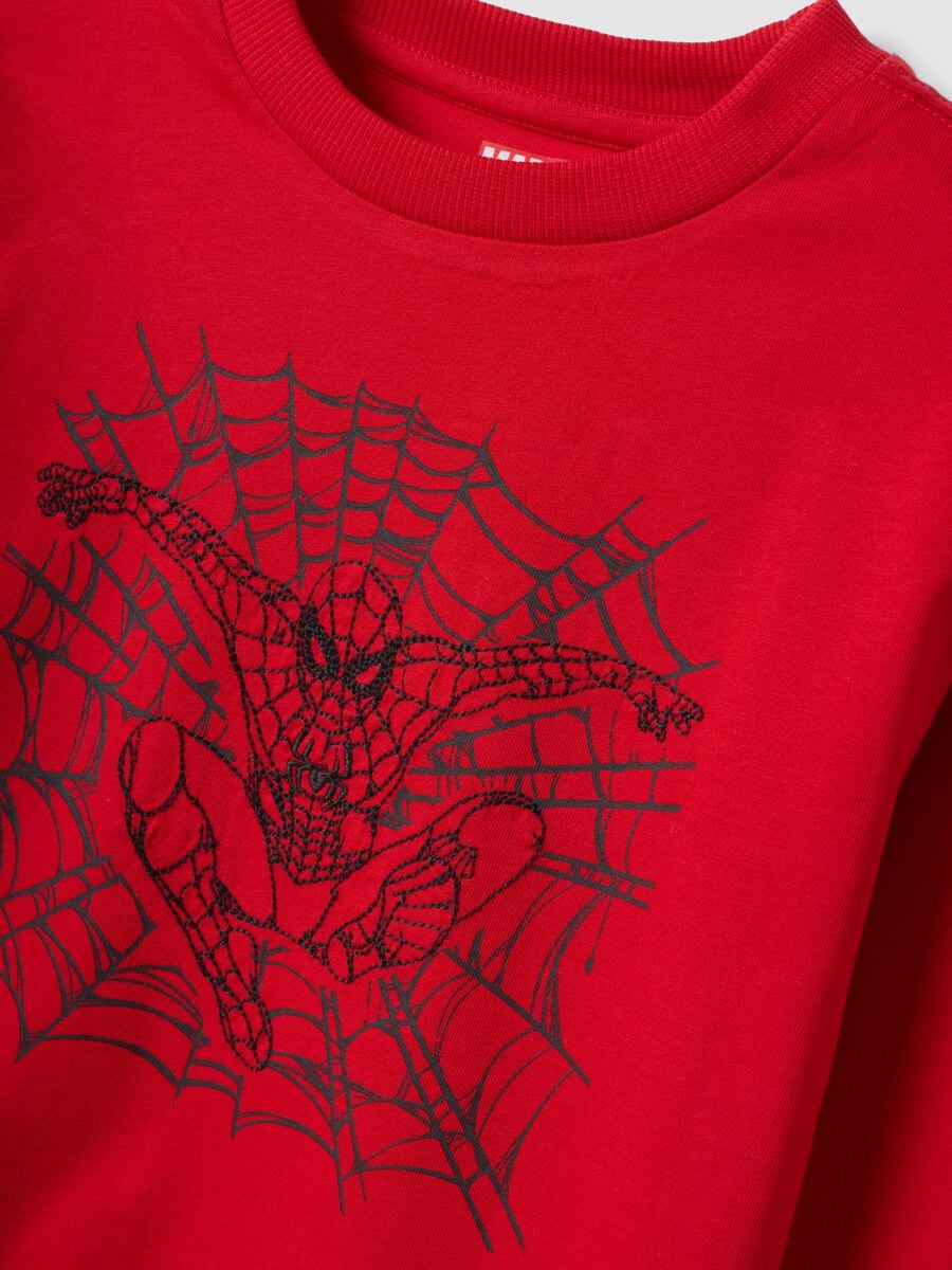 Red long-sleeved pure cotton Spider-Man print T-shirt for boys_2