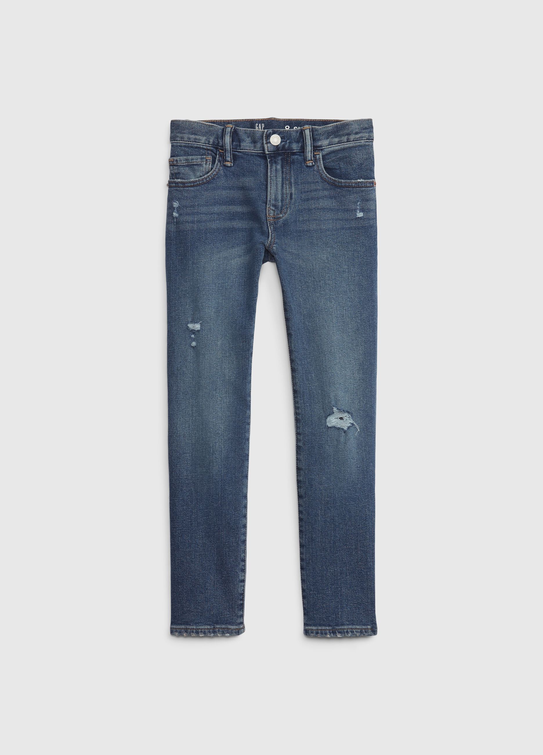 Slim-fit jeans with rips and fading