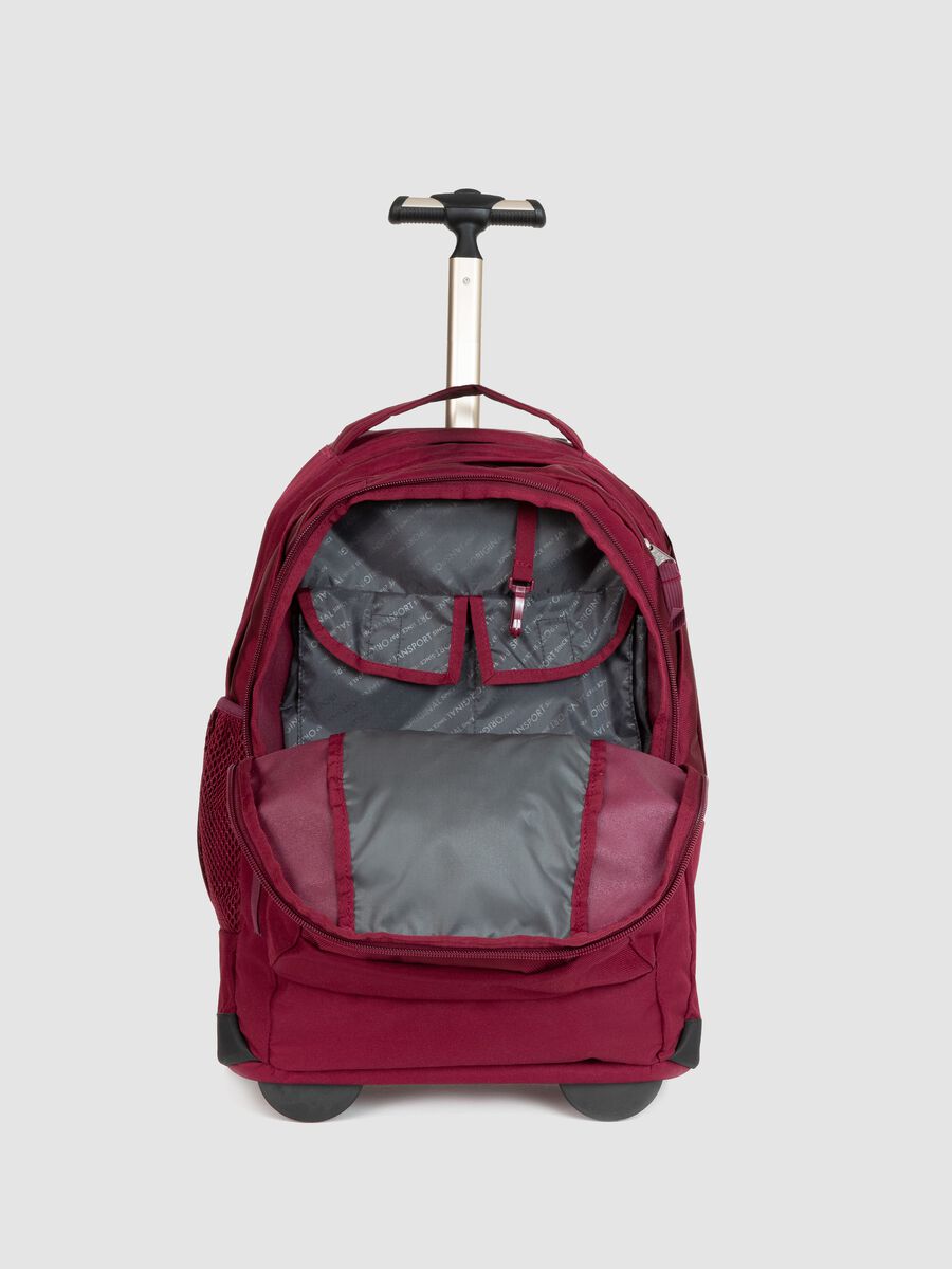 Zaino trolley rosso con ruote e tasche zip_2
