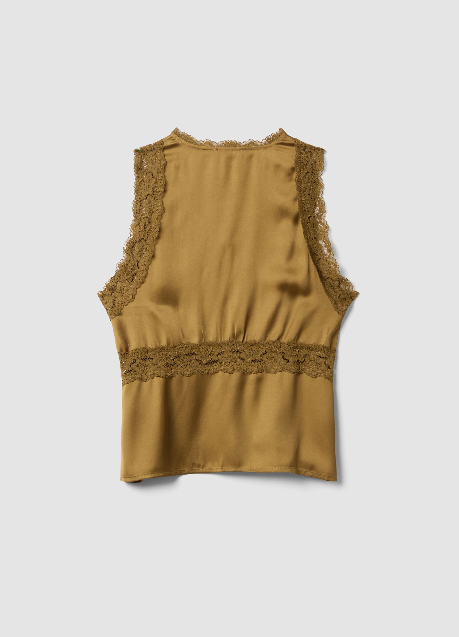Top marrone in misto viscosa con pizzo