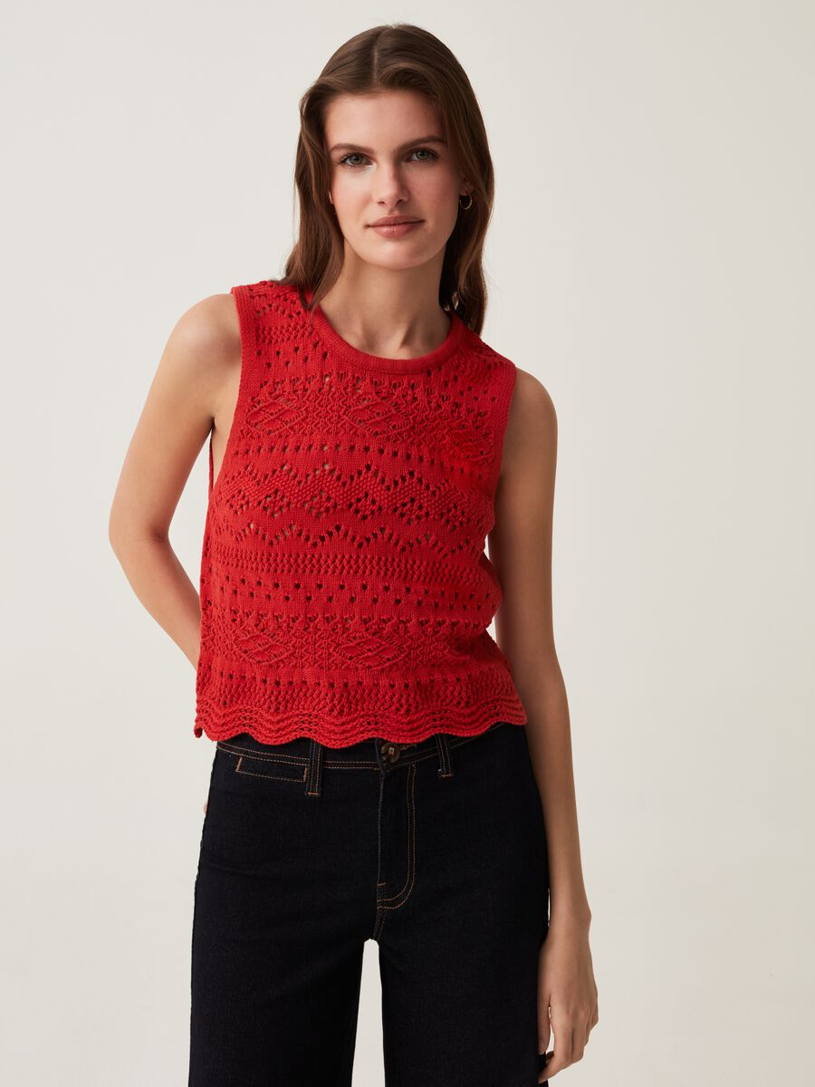 Tank top in crocheted cotton_0