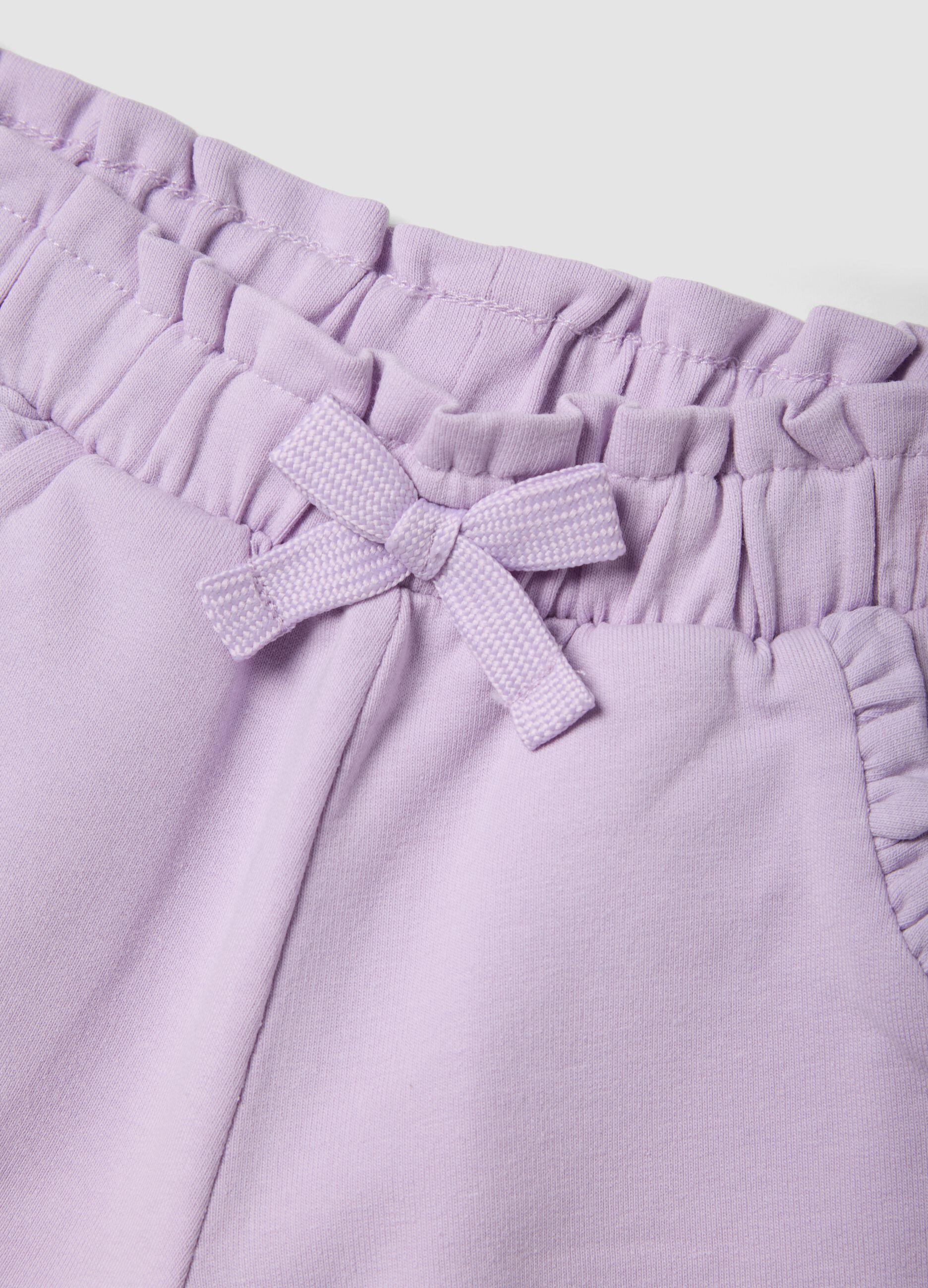 Girls&rsquo; purple stretch cotton shorts with bow