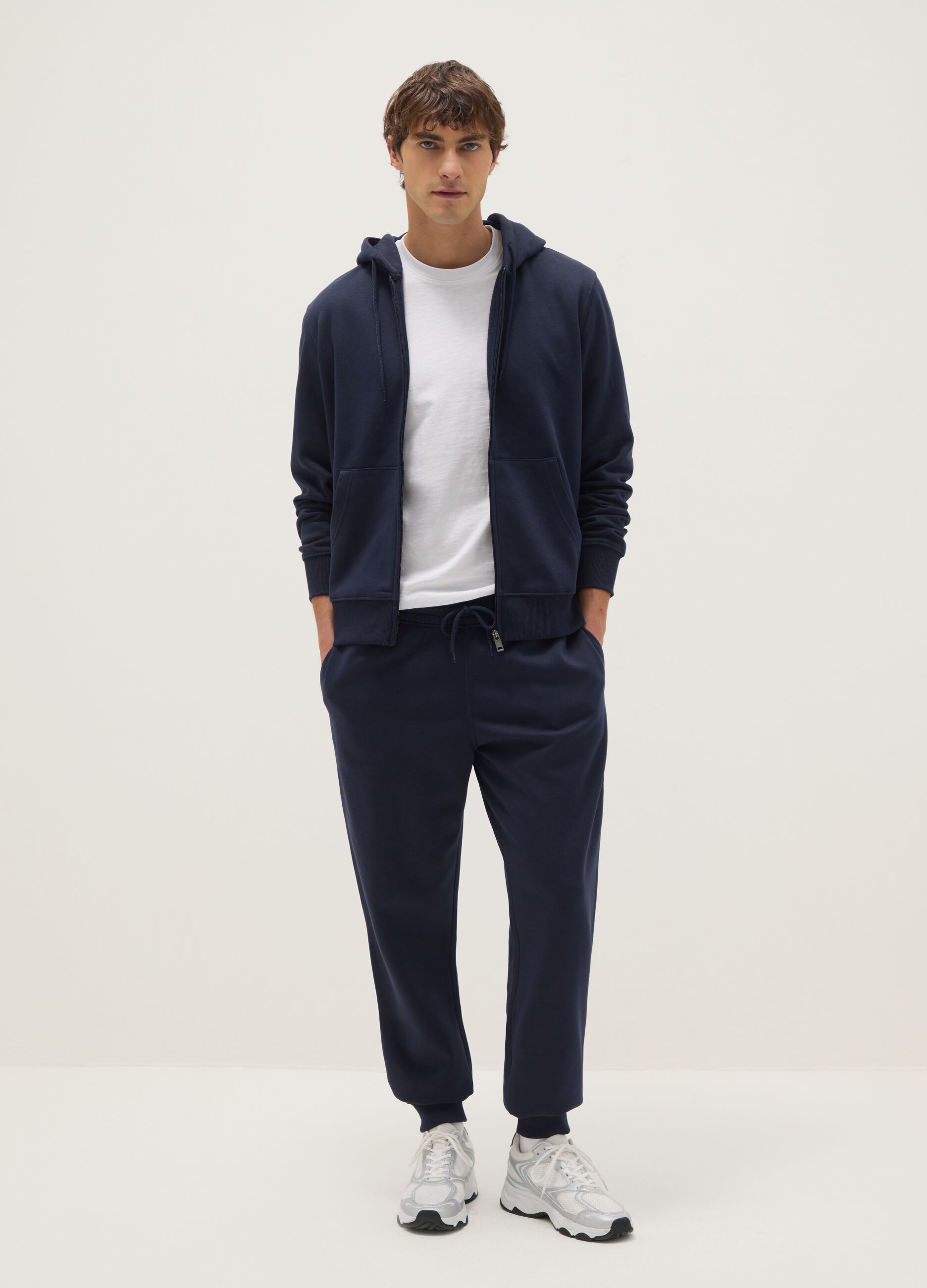 Joggers bleus en m&eacute;lange de coton, coupe regular