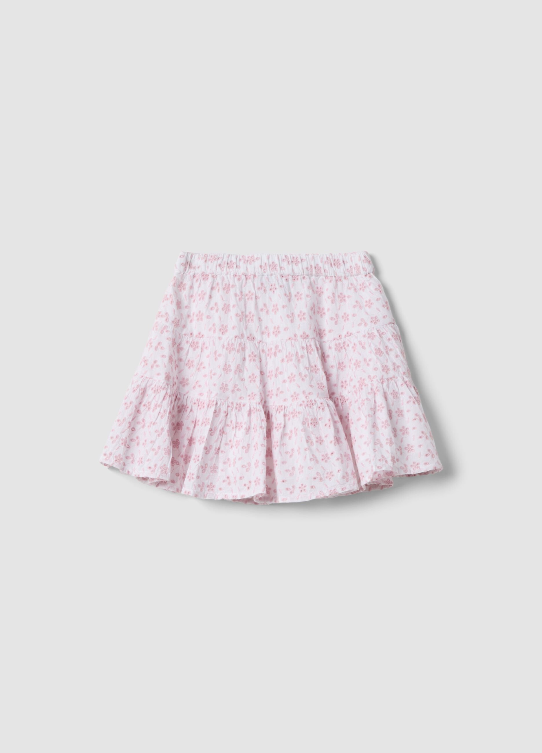 Falda mini rosa de algod&oacute;n puro con bordado sangallo