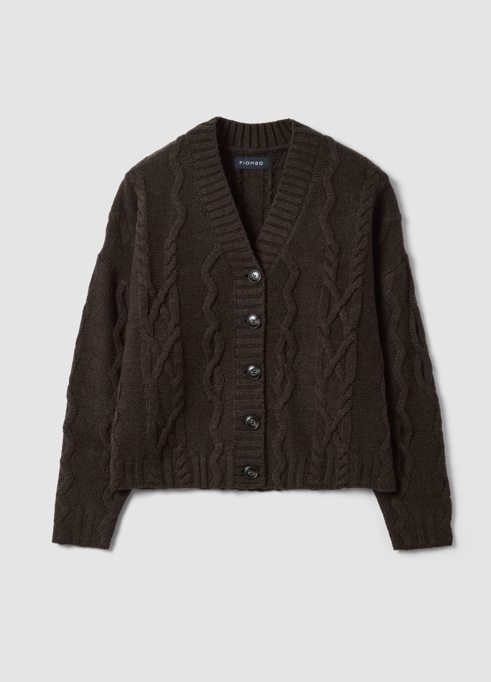 Grey wool-blend cable-knit oversized cardigan with deep V-neck