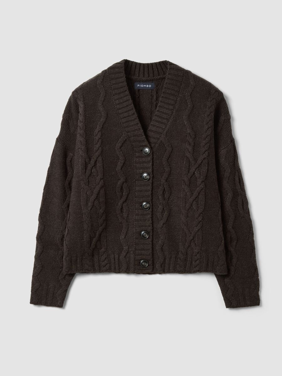 Grey wool-blend cable-knit oversized cardigan with deep V-neck_0