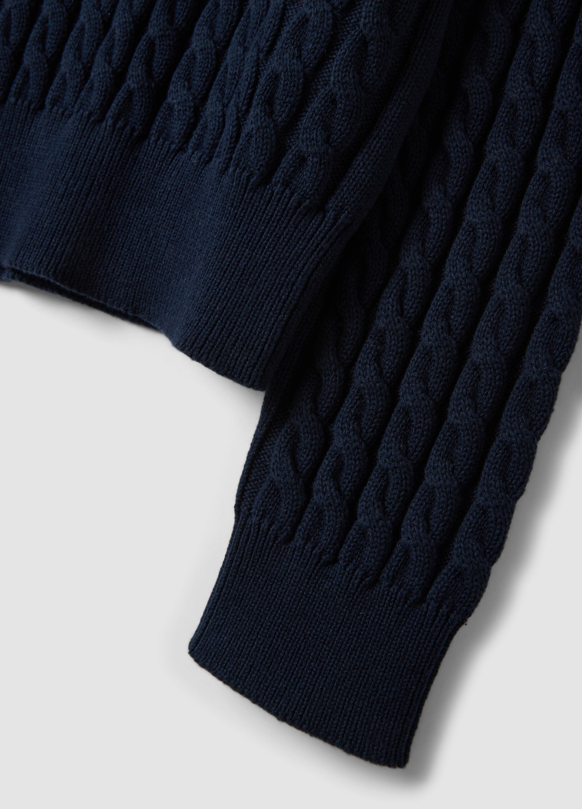 Blue pure cotton cable-knit crew-neck jumper, regular fit