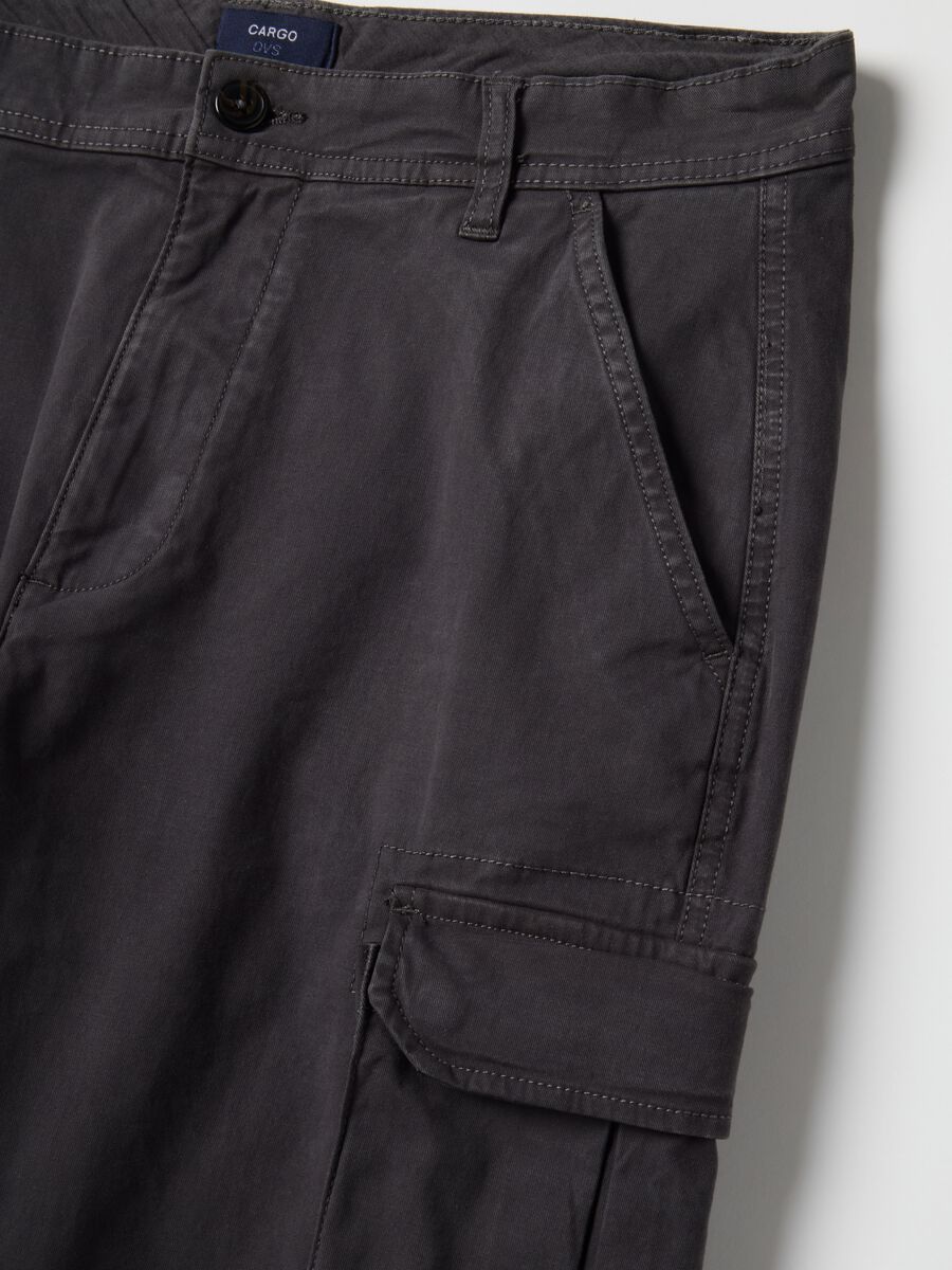 Grey slim fit stretch cotton cargo trousers_5