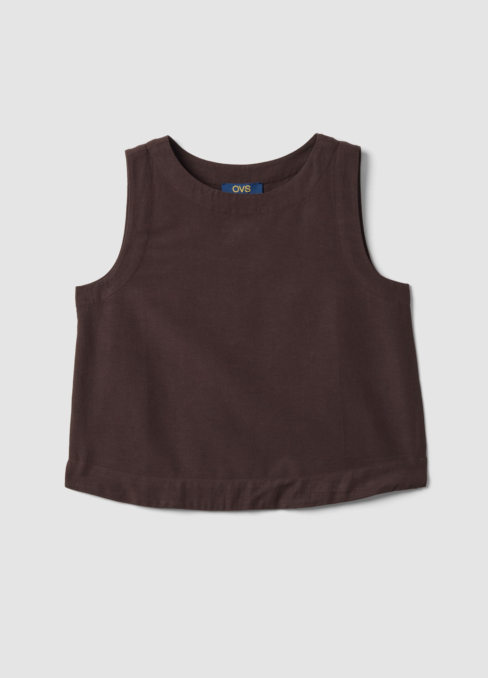 Top marron coupe regular en m&eacute;lange viscose, coton et lin