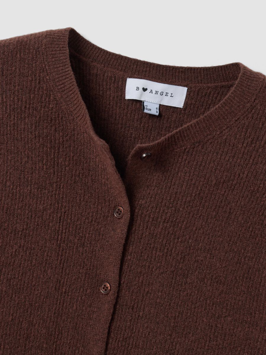 Brown crew-neck cardigan in lyocell and wool blend, oversized fit_5