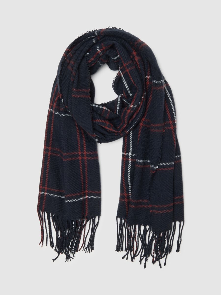 Heavy Black Checked Scarf with Fringe_0