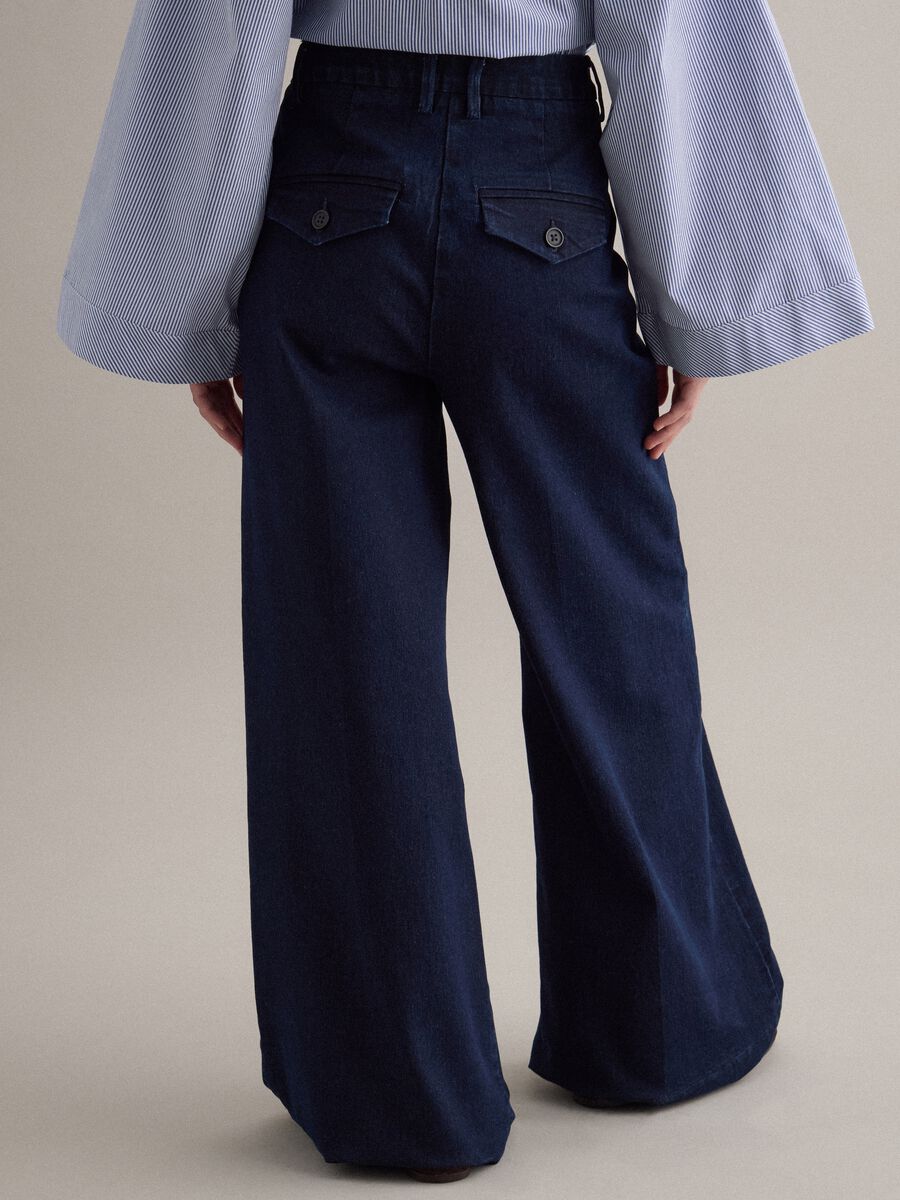 Blue Stretch Denim Wide Leg Trousers_3