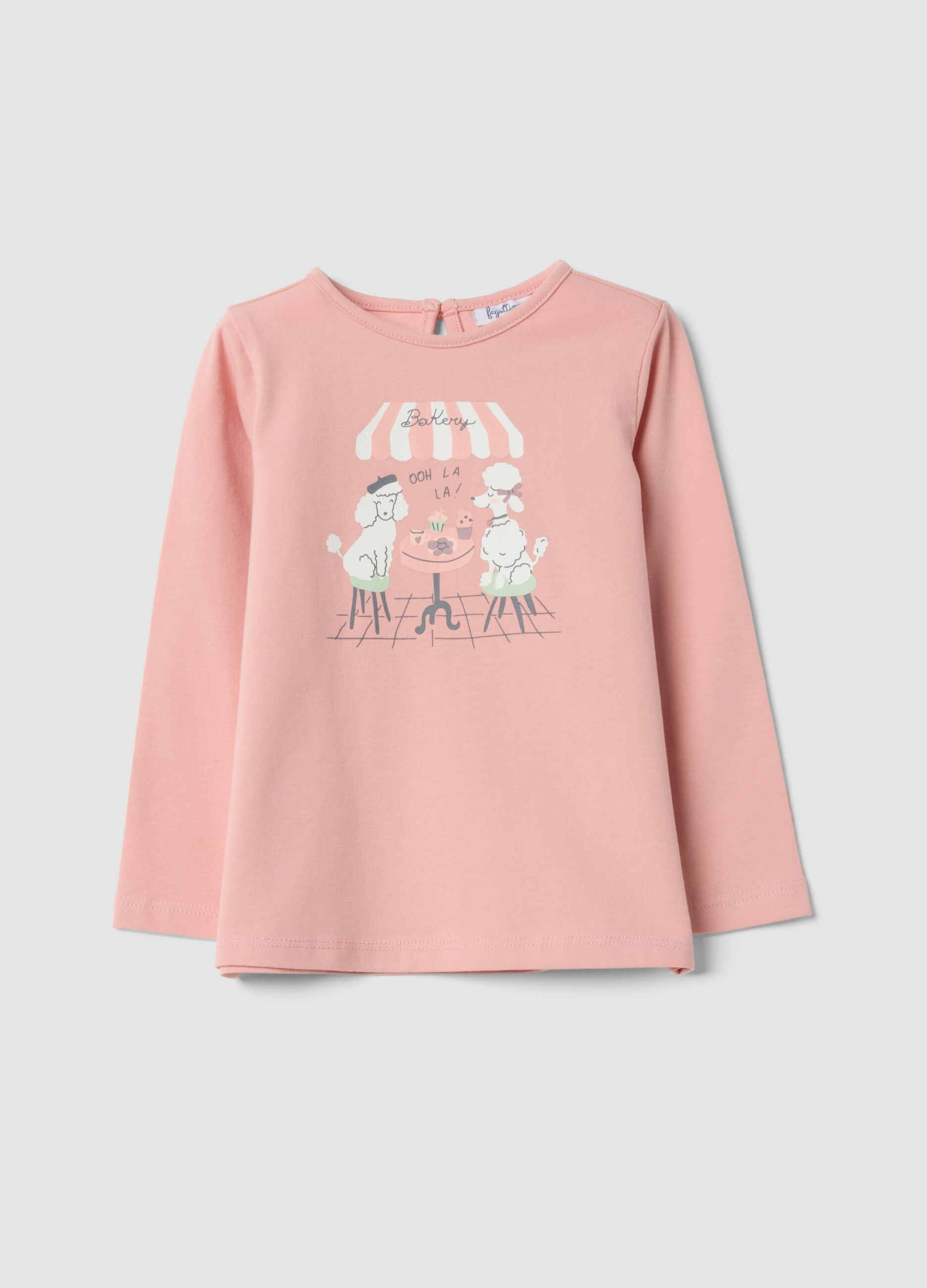 Pink regular-fit T-shirt in organic stretch cotton jersey with print