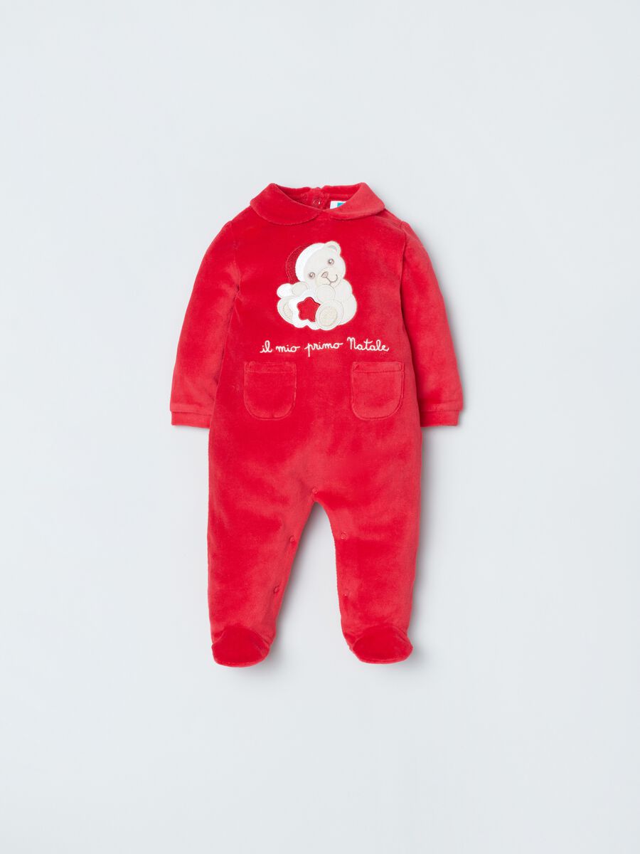 THUN onesie with feet and Christmas embroidery_0