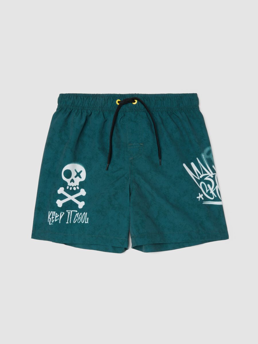 Short de bain vert &agrave; imprim&eacute; graphique_0