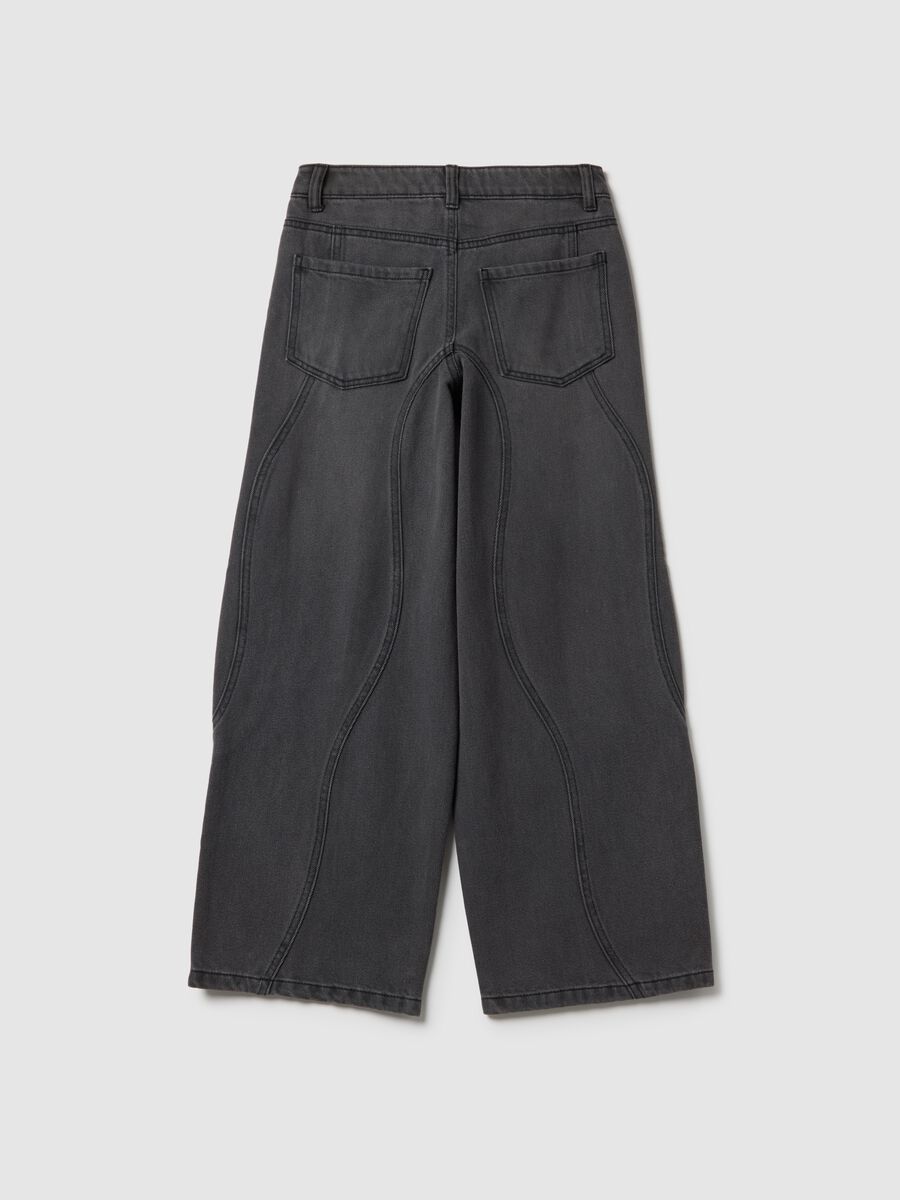 Grey cotton blend balloon jeans for girls_1