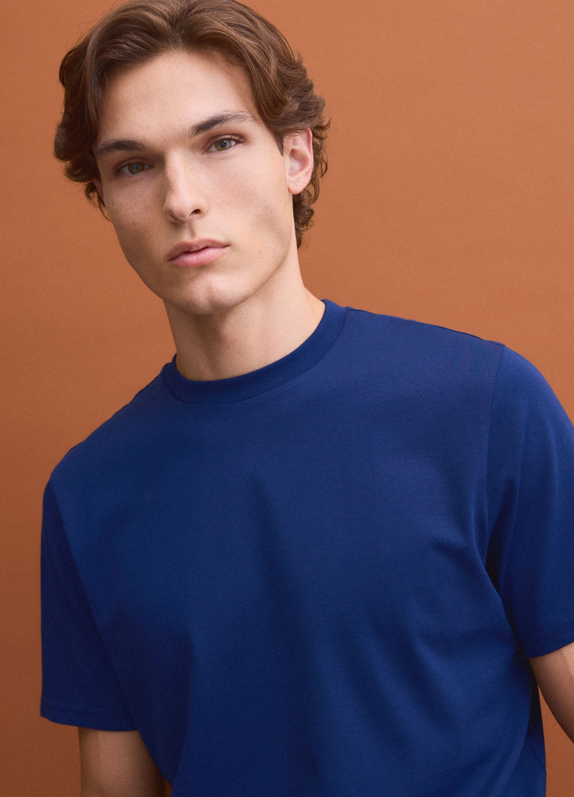 Blue Supima cotton crew-neck T-shirt, regular fit