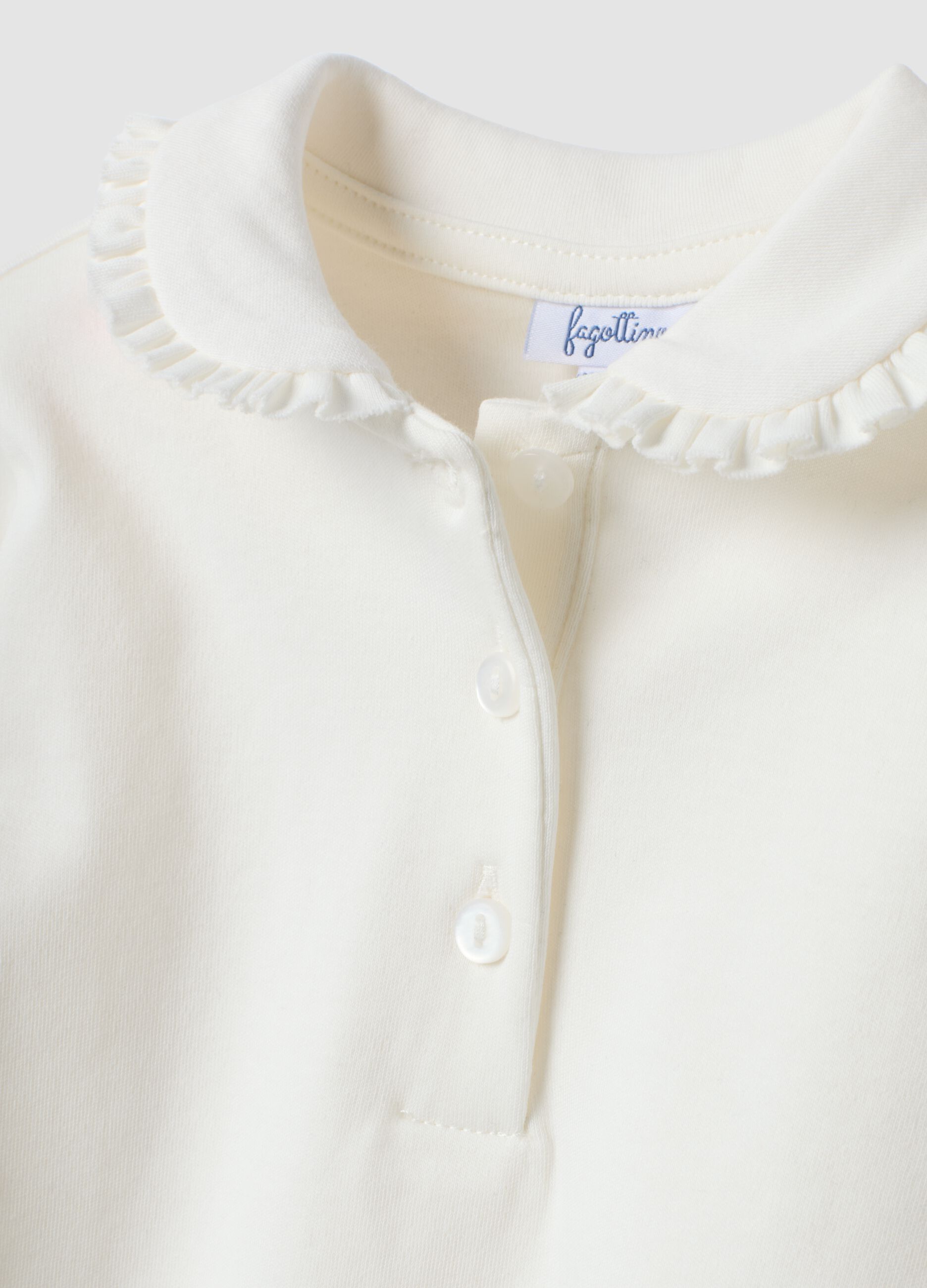 White long-sleeved polo in pure organic cotton
