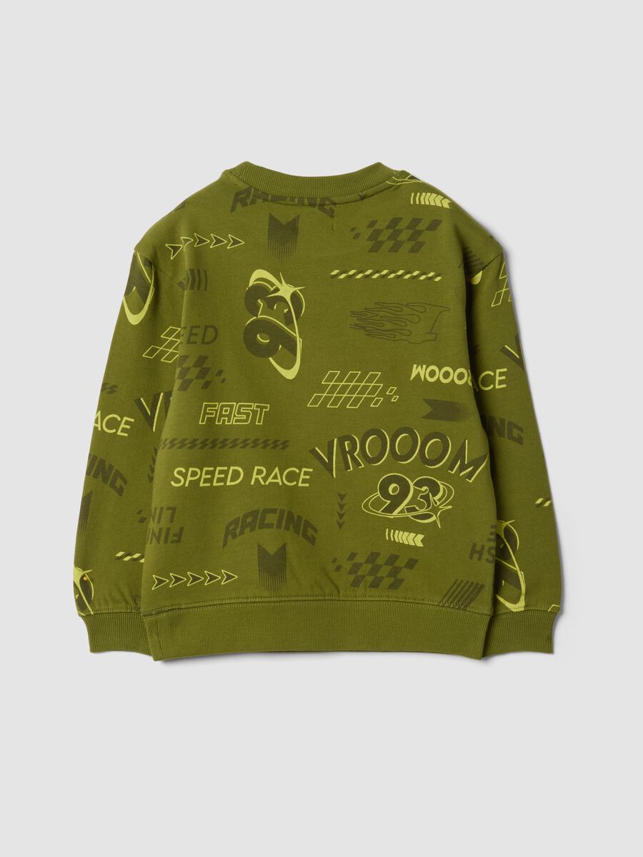 Felpa verde in misto cotone e viscosa con stampe racing over fit_1