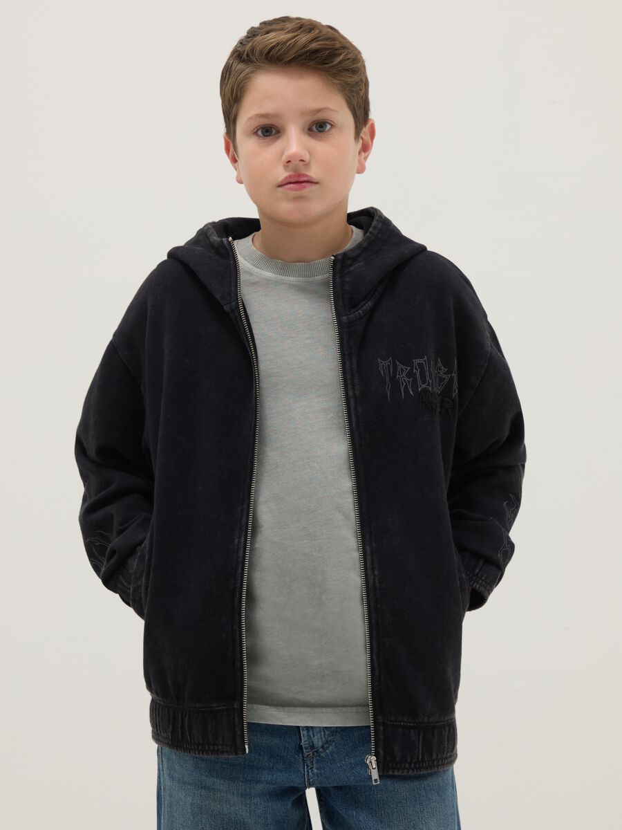 Boys' Regular Fit Black Pure Cotton Hoodie with Zip_0